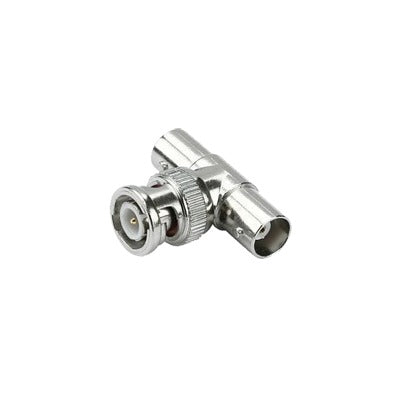 Adaptador en T para 75 Ohm de Conector BNC Macho a Doble BNC Hembra, Níquel/ Oro/ Teflón. Adaptador en T para 75 Ohm de Conector BNC Macho a Doble BNC Hembra, Níquel/ Oro/ Teflón.
